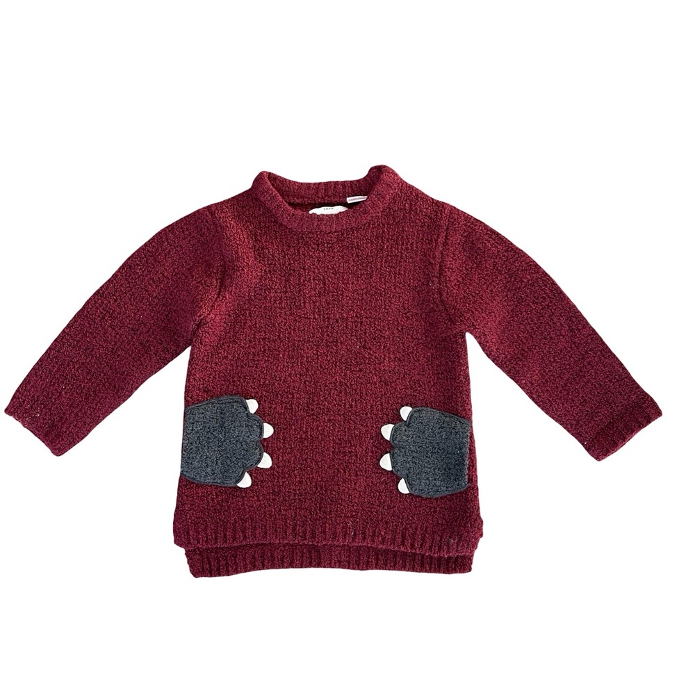 Zara Baby Boy Burgundy Sweater with Cute Side Claw Pockets. Size 18-24 months.
